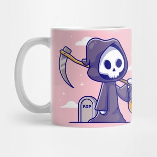 Cute Grim Reaper Holding Candy Basket Cartoon Mug